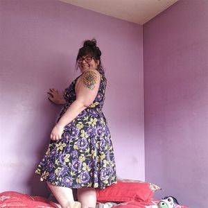 🖤 Vintage Black Purple Floral Patterned Dress 🖤